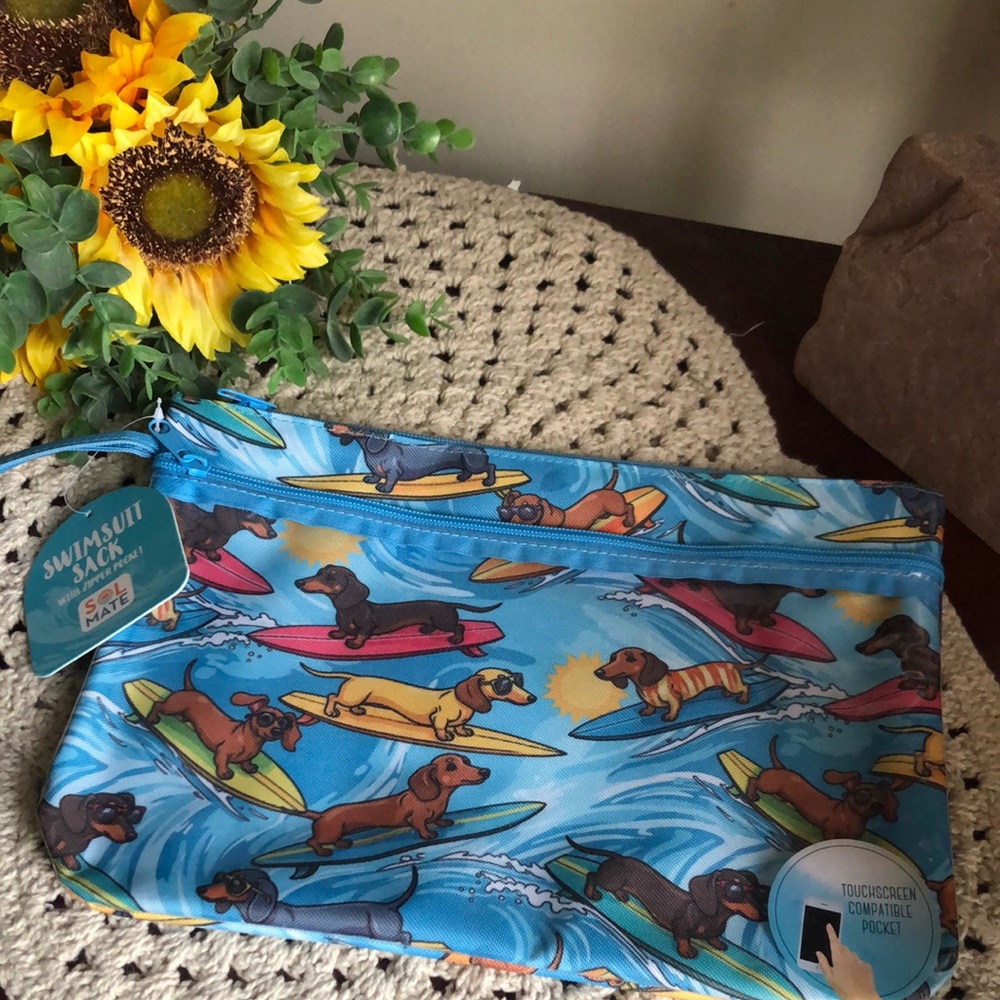 Swimsuit Zip Pouch in Blue Dachshund Surf Print